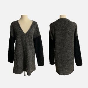 Soyaconcept Women’s Longline Sweater Large Zip Up‎ Teddy Bear Gray Black